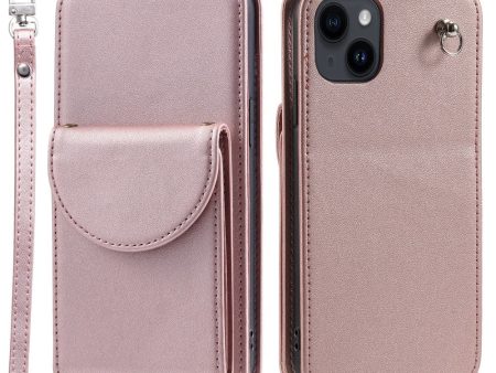 iPhone 15 Vertikalt Læder Flip Cover m. Pung   Ståfunktion   Strop - Rose Gold Online now