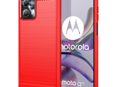 Motorola Moto G13   G23 Brushed Carbon Fiber Cover - Rød Online now