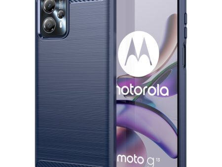 Motorola Moto G13   G23 Brushed Carbon Fiber Cover - Blå For Sale