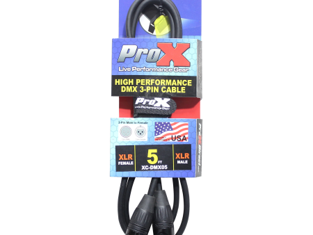 ProX XC-DMX05 5 Ft. DMX XLR3-M to XLR3-F High Performance Cable For Sale