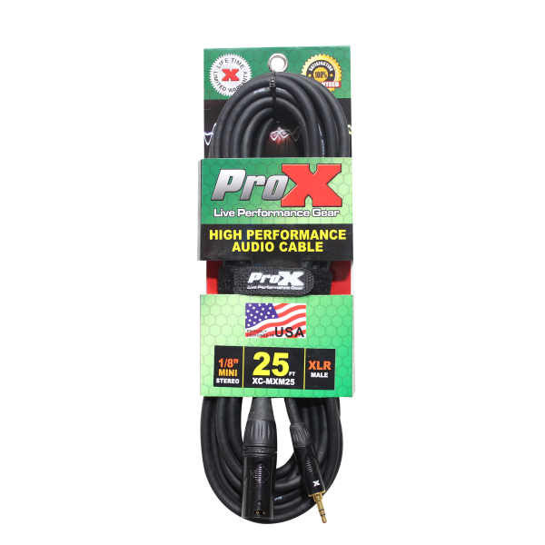 ProX XC-MXM25 Unbalanced 1 8  TRS-M Mini to XLR3-M High Performance Audio Cable - 25 Ft. For Sale