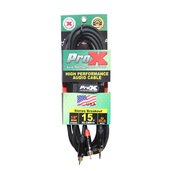 ProX XC-CMR15 Unbalanced 1 8  Mini TRS-M to Dual RCA-M High Performance Audio Cable - 15 Ft For Discount