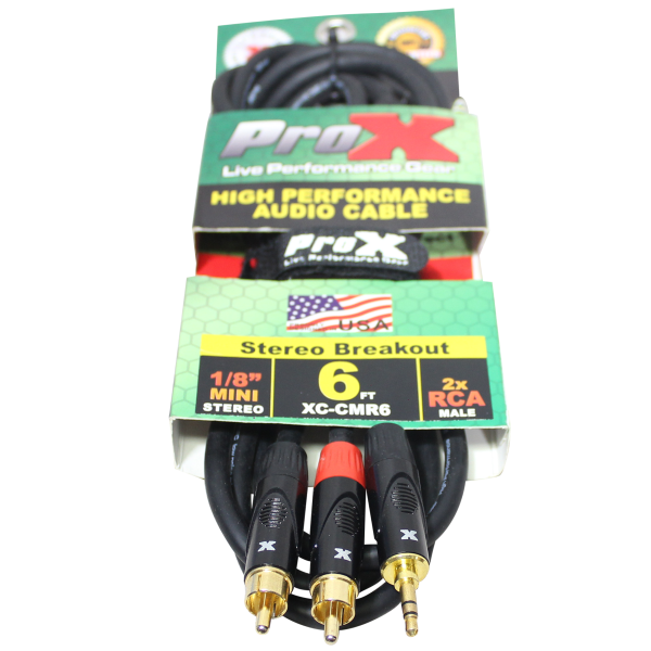 ProX XC-CMR6 Unbalanced 1 8  Mini TRS to Dual RCA High Performance Audio Cable - 6 Ft. For Sale