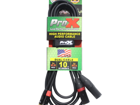 ProX XC-DRXM10 10 Ft. Unbalanced Dual RCA-M to Dual XLR3-M High Performance Audio Cable Online now