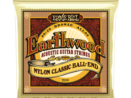 Ernie Ball 2069EB Earthwood Folk Nylon, Clear & Gold Ball End, 80 20 Bronze Acoustic Guitar Strings Sale